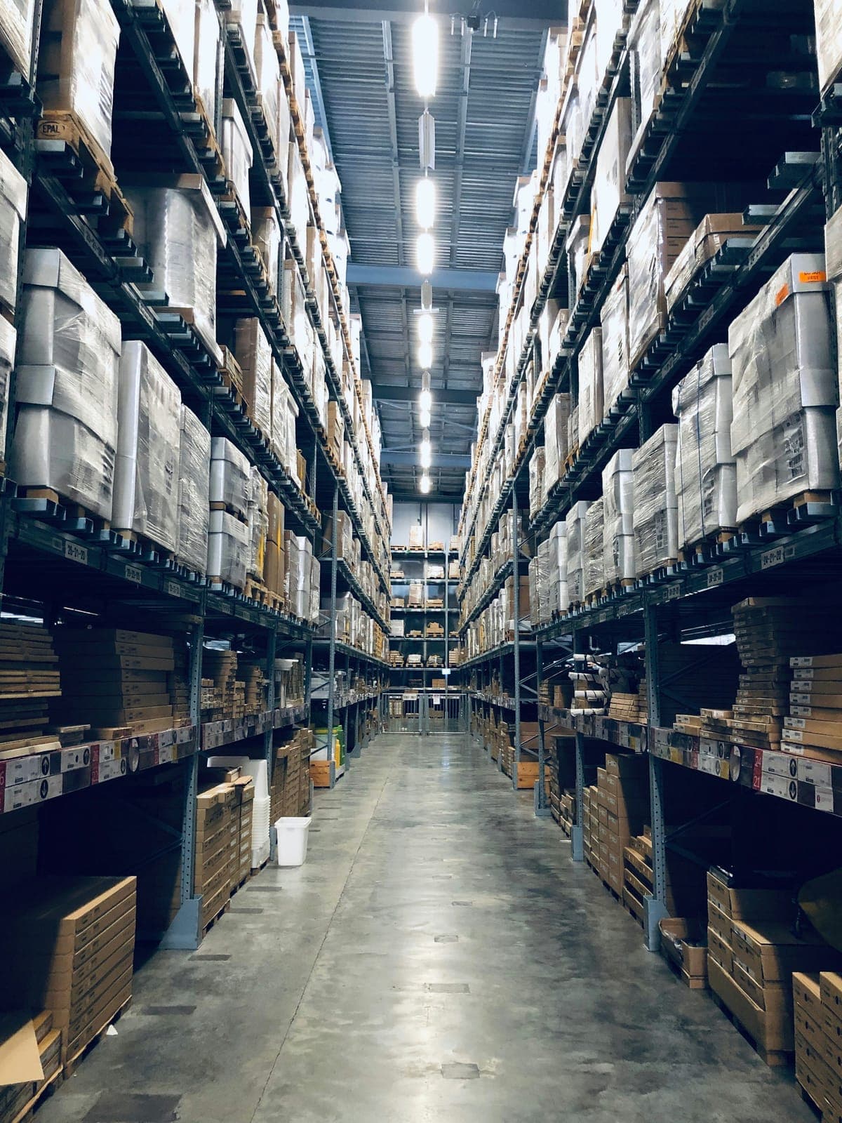 Organized freight inside a modern U.S. warehouse